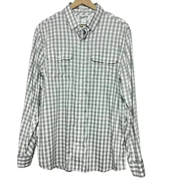 Duluth Untucked Gray Checkered Long Sleeve Button Down Standard Fit Size Medium - Picture 1 of 9